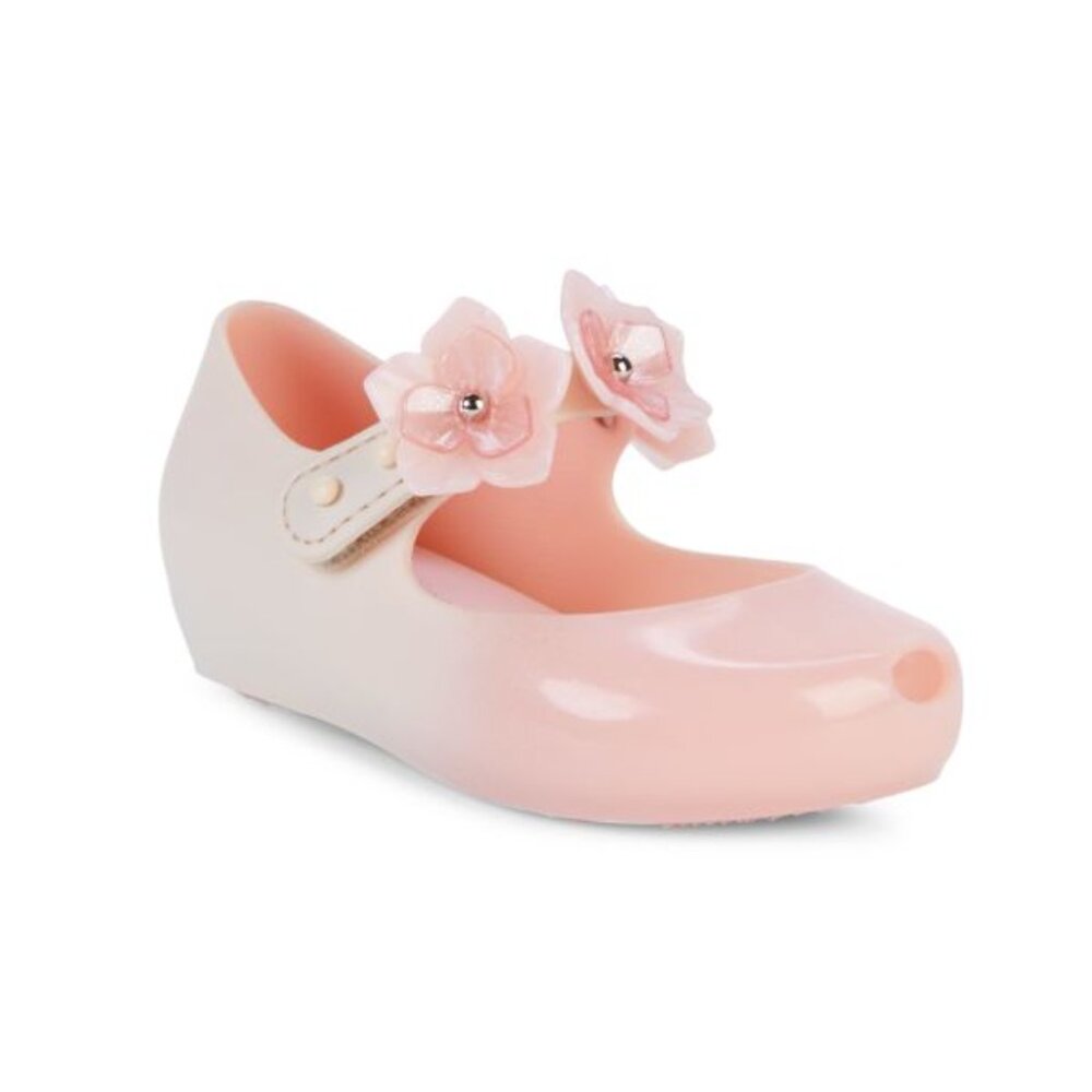 NEW mini melissa Kid Baby Ultragirl Flower II Pink Floral MJ Strap Dress Flats